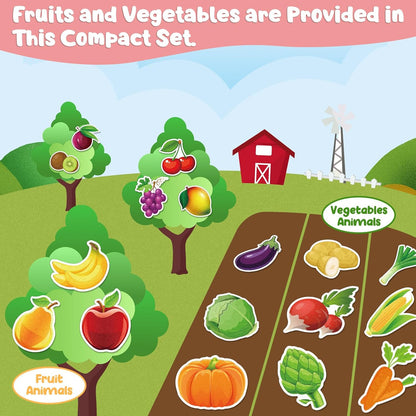 Kids Felt Board Set with 90 Fruits & Vegetables Pieces - Interactive Learning & Education Toys for Preschool Homeschool, Vibrant Colors Pretend Play Toys with Storage Bag & Velcro Dots