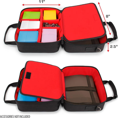 USA Gear Card Deck Storage Bag Compatible with TCG and CCG Deck Games - Card Protector Bag with Padded Shoulder Strap, Customizable Interior, Weather Resistant - Fits Boxes and Loose Cards - Red