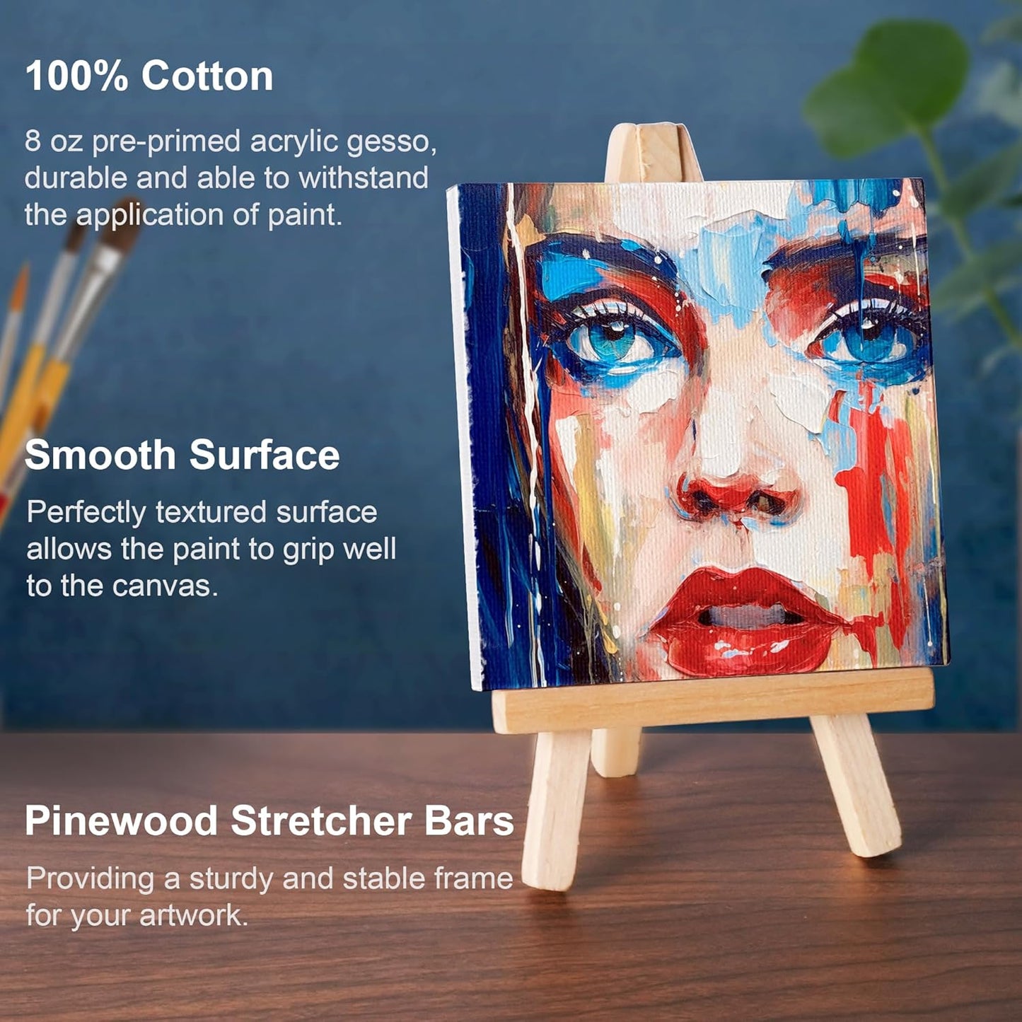 AUREUO Mini Canvas and Easel Set - 3x3 Inch/ 12 Pack - 2/5 Inch Profile Small Square Canvas with Display Stand - Art Gift Set Bulk Pack Canvases for Acrylic Painting & Craft