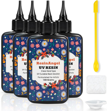 400g UV Resin kit, Crystal Clear Hard, Premixed UV Epoxica Resina Fast Curing Sunlight Activated with Casting Tools for Beginners Jewelry Making, DIY Art Crafts, Coating