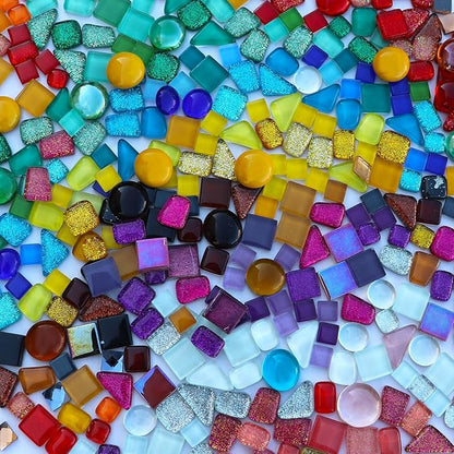 LITMIND 1.1LB Assorted Colors Irregular Crystal Glass Mosaic Tiles - Perfect for Art Crafts, Mosaic Making Projects, Home Decor, and More