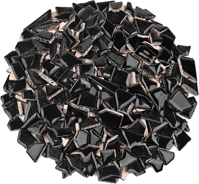 Artspac Ceramic Mosaic Tiles for Crafts Bulk, 454g Black Irregular Mosaic Tiles for Mosaic Craft Supplies, Garden Art Decor