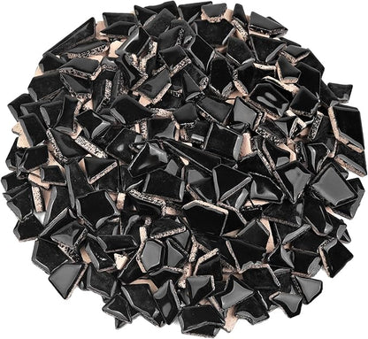 Artspac Ceramic Mosaic Tiles for Crafts Bulk, 454g Black Irregular Mosaic Tiles for Mosaic Craft Supplies, Garden Art Decor