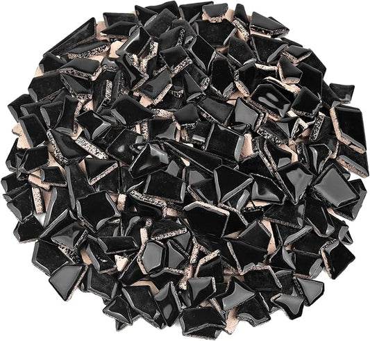 Artspac Ceramic Mosaic Tiles for Crafts Bulk, 454g Black Irregular Mosaic Tiles for Mosaic Craft Supplies, Garden Art Decor