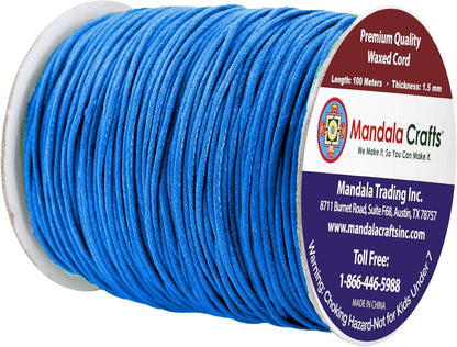 Mandala Crafts 1.5mm 109 Yards Deep Sky Blue Cotton Waxed Cord for Jewelry Making Bracelet Cord Waxed String - Beading String Thread Jewelry Cords for Necklaces String