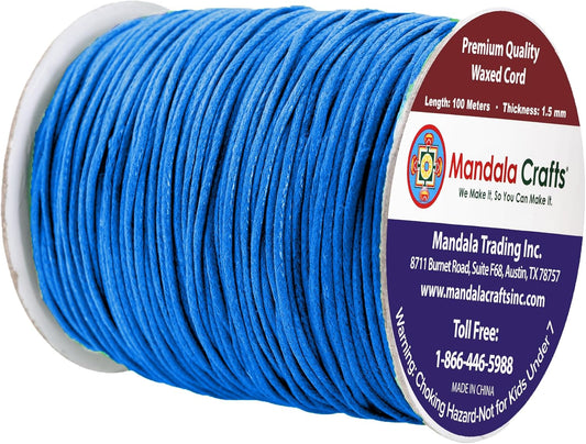 Mandala Crafts 1.5mm 109 Yards Deep Sky Blue Cotton Waxed Cord for Jewelry Making Bracelet Cord Waxed String - Beading String Thread Jewelry Cords for Necklaces String