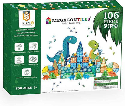 Dinosaur Magnetic Tiles Set 106PCS | STEM-Authenticated Magnet Building Blocks with Dinosaur Animals | Educational Construction Toy for Toddlers & Kids Ages 3–8 (Boys & Girls)