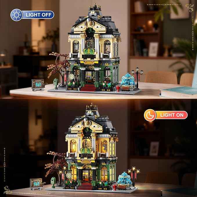 INSOON City Jewelry Store Building Set with Lights & Cart Fountain, 1933 PCS Street House Modular Construction Model, Home Decor Big Jewelry Shop Building Block Kit, Gift for Adults Boys Girls 14+
