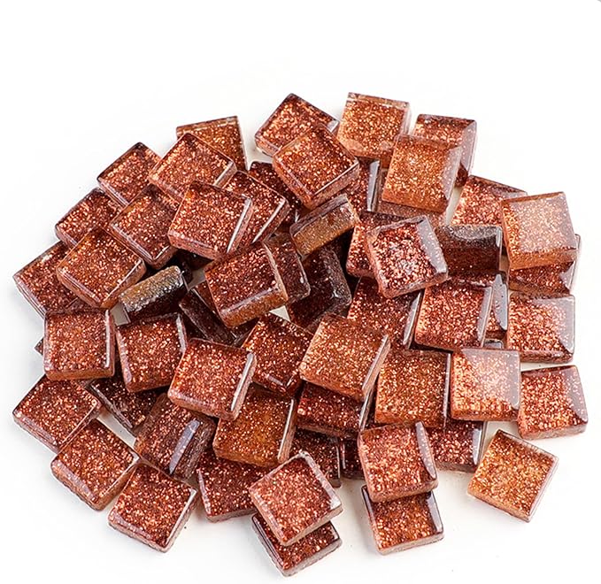 Mosaic Tiles,Glass Tiles, Shine Crystal Mosaic Glass Pieces Bulk Square Glitter Crystal Mosaic Tiles for Home Decoration or DIY Crafts 200g,1x1 cm,Coffee