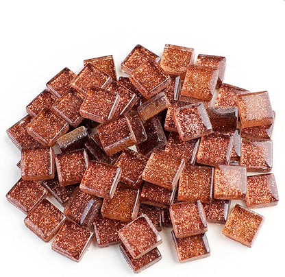 Mosaic Tiles,Glass Tiles, Shine Crystal Mosaic Glass Pieces Bulk Square Glitter Crystal Mosaic Tiles for Home Decoration or DIY Crafts 200g,1x1 cm,Coffee