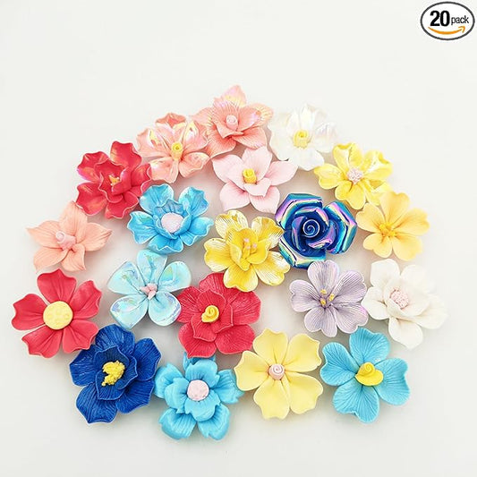 20PCS 3D Flower Ceramic Tiles,1.6" Handmade Procelain Ceramic Flowers for DIY Craft Plates Flowerpots Vases Cups Mosaic Making Supplies (3D Ceramic Flowers)