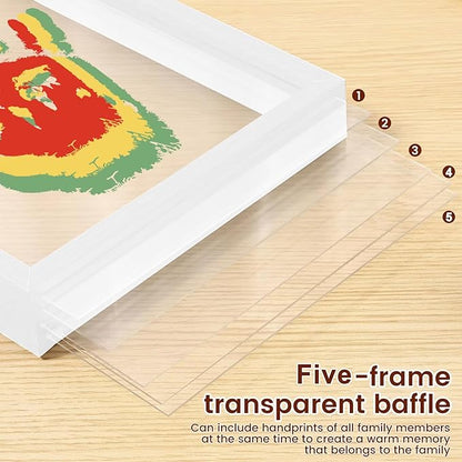 Hand and Footprint Kit for Family New Parents Mom Baby Keepsake, 5 Sheets, White Wood Frame, Handprint Ornament Crafts Gift for Christmas Birthday Anniversary Mother's Day Father's Day Adoption Days