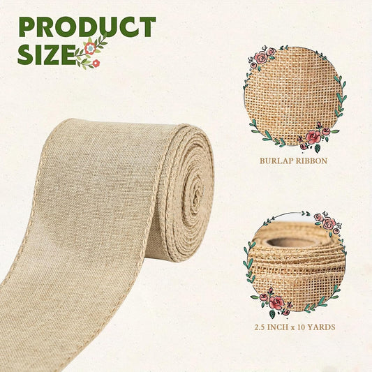 Burlap Ribbon Wired, Farmhouse Rustic Ribbon for Gifts Wrapping DIY Crafts Floral Bows Wreath Making Party Supplies Holiday Home Decoration, 2.5 Inch x 10 Yards - Crafty Corner
