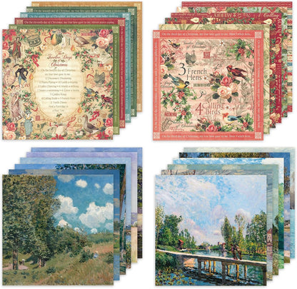 48 Sheets 24 Designs Scrapbook Paper Pad, 6"×6" Single-Sided Decopodge Craft Cardstock Paper,Scrapbooking DIY Decorative Background Cardmaking Supplies.Carols&Paintings - Crafty Corner