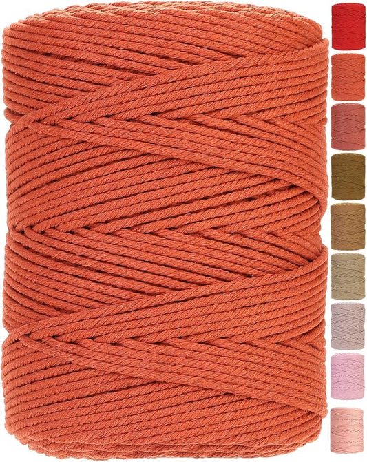 GOHOHOF 4mm Macrame Cotton Cord - 328 Yards, Natural, Soft, Perfect for Plant Hangers, Wall Hangings, Dreamcatchers (Reddish Brown)