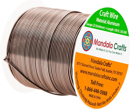 Mandala Crafts 22 Gauge Anodized Aluminum Craft Wire for Jewelry Making - 100 FT Colored Flexible Light Brown Wire - Bendable for Bonsai Armature Crafting Sculpting - Crafty Corner