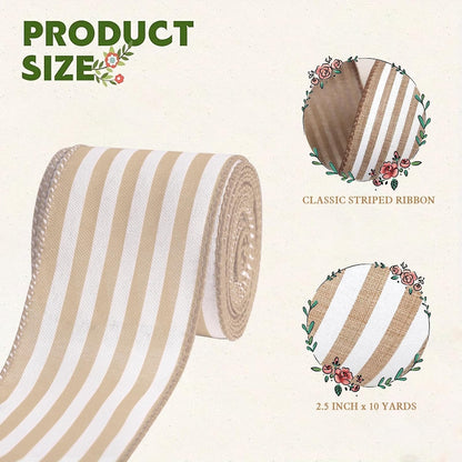 Burlap Ribbon Wired, Farmhouse Rustic White Stripe Ribbon for Gifts Wrapping DIY Crafts Floral Bows Wreath Making Party Supplies Holiday Home Decoration, 2.5 Inch x 10 Yards - Crafty Corner