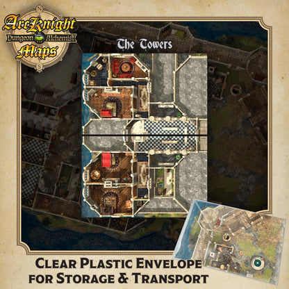 Arcknight The Noble's Keep Roleplaying D&D Battle Map; 16 Modular RPG Maps in 8 Double-Sided Pages, 1" Square Grid, Modular & Versatile DnD Map for ttrpg Gaming - for Dungeons & Dragons, Pathfinder