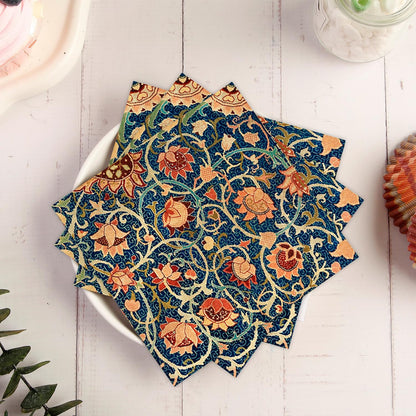 Quera 50 Pack William Morris Cocktail Napkins Vintage Floral Blue Paper Napkins Disposable Dessert Dinner Baby Shower Party Supplies Napkins Decorative -5 X 5 Inches