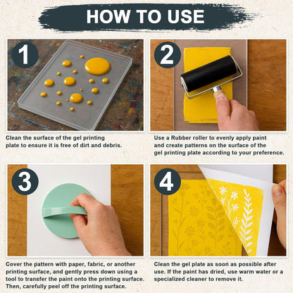 DINGSEN Gel Printing Plate Kit, Complete Printmaking Set with 5” X7” Gel Plate, Brayer, Acrylic Paint, A5 Printmaking Paper, and Essential Tools for Mixed Media Art, Monoprinting, Card Making