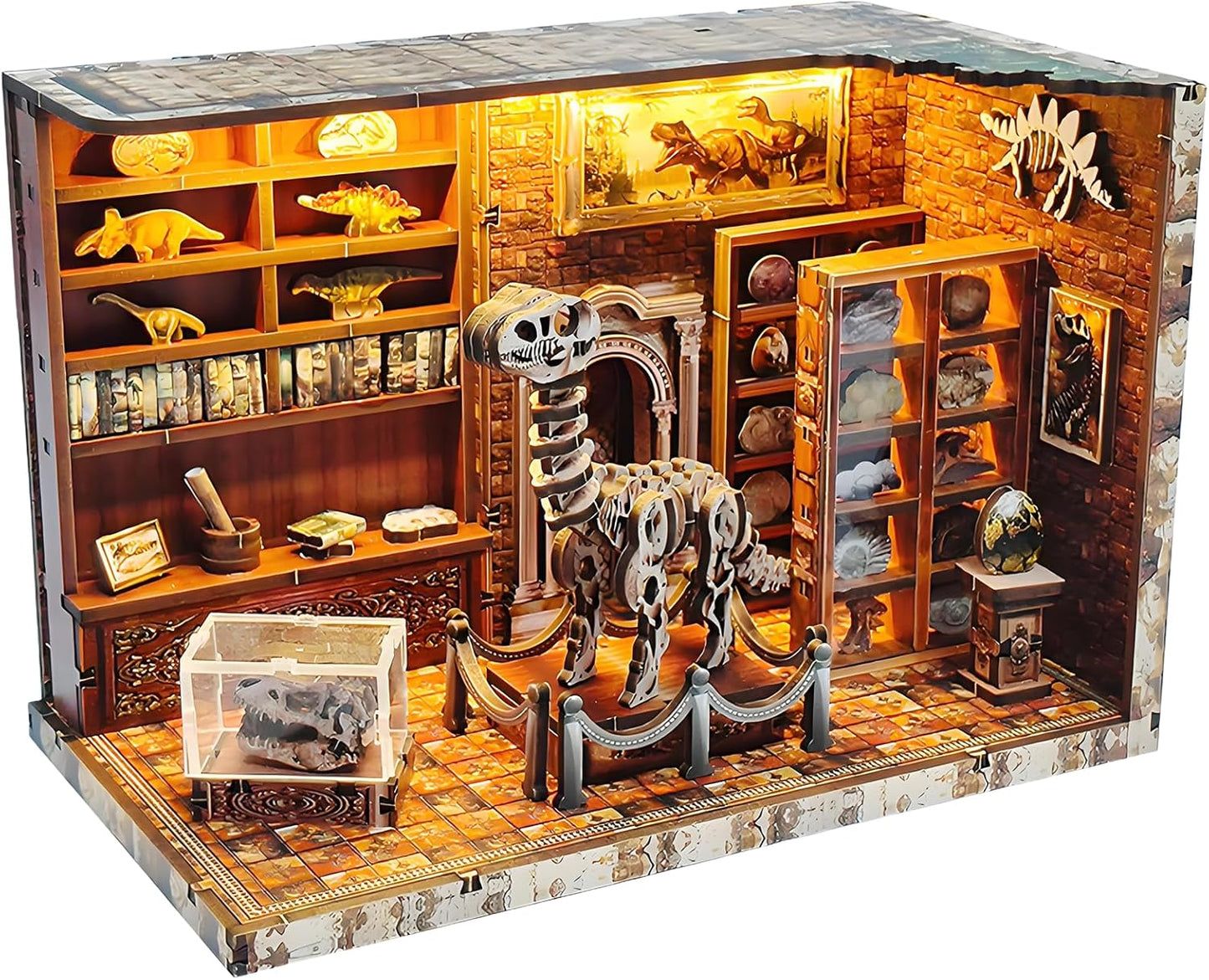 3D Wooden Puzzles for Adults, DIY Miniature Dollhouse, Book Nook Kit, Built-in LED Model Kit Hobby Gifts for Adults Teens Home Decor, Ideal Gift for Teenager and Men (Dinosaur Museum)