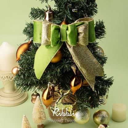 Ribbli Spring Moss Velvet Wired Ribbon 2.5 Inch Lime Green Velvet with Gold Glitter Christmas Ribbon for Christmas Tree Decoration Big Bow Gift Wrapping Crafts Wreaths Supplies- 10 Yards - Crafty Corner