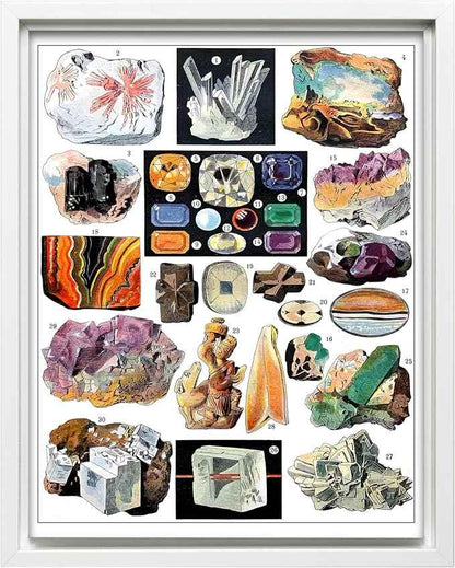 Poster Master Vintage Geology Canvas - Retro Crystals Print - Minerals & Large Rocks Art - Gift for Student & Teacher - Great Wall Decor for Classroom or Library - 18x24 White Framed Canvas