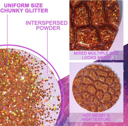 Renfio Holographic Glitter, 2.11oz/60g Medium Size Chunky Mix, Ultra Fine Gold Sequins for Crafts, Christmas, Resin, PET Flakes for Nail Art, Tumblers, Slime - Laser Gold
