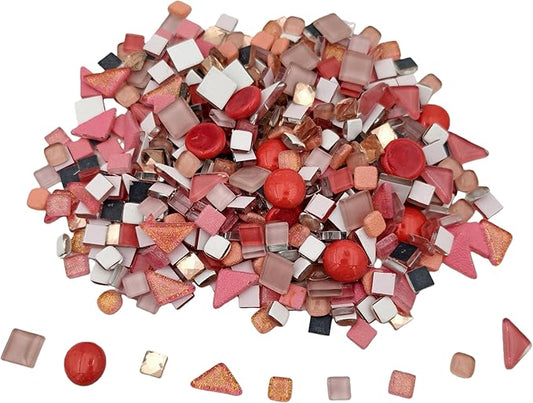 1.1LB Mixed Color Irregular Crystal Mosaic Tiles, Tiny Mini Mosaic Tile DIY Hobbies Handmade Crystal Craft for Craft Bathroom Kitchen Home Decoration DIY Art Projects (Pink Series)