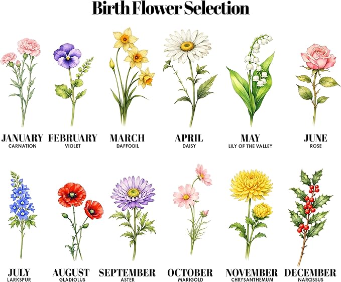 Mother Birthday Gifts from Daughter Son, Personalized Birth Month Flower Wooden Sign, Gift Mothers Day for Mom Nana Wife, Mimi Gifts for Grandma, Family Keepsake Plaque for Home Décor