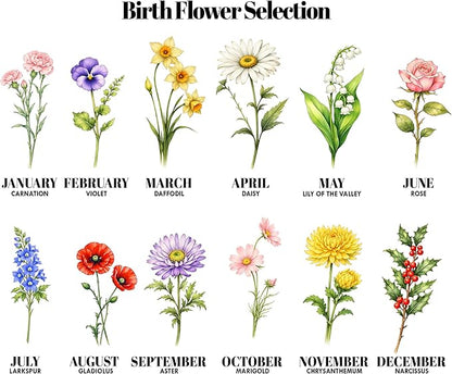 Mother Birthday Gifts from Daughter Son, Personalized Birth Month Flower Wooden Sign, Gift Mothers Day for Mom Nana Wife, Mimi Gifts for Grandma, Family Keepsake Plaque for Home Décor