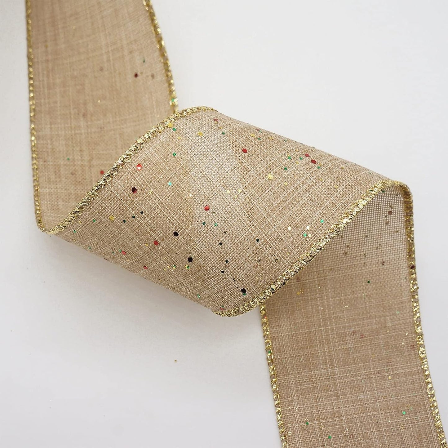 CT CRAFT LLC Tan Burlap Fabric Confetti Glitter Wired Ribbon 2.5" x 10 Yards Natural Color for Christmas Home Wedding Decor Gift Wrapping Tree Topper Bow Wreath Bouquet DIY Crafts - Crafty Corner
