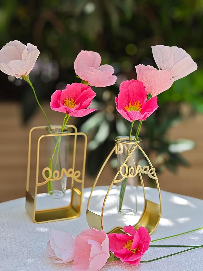 Pink Crepe Paper Poppy Bouquet Making Kit 24 pcs DIY Craft Set for Home Decor & Events Complete Craft Materials for Floral Art