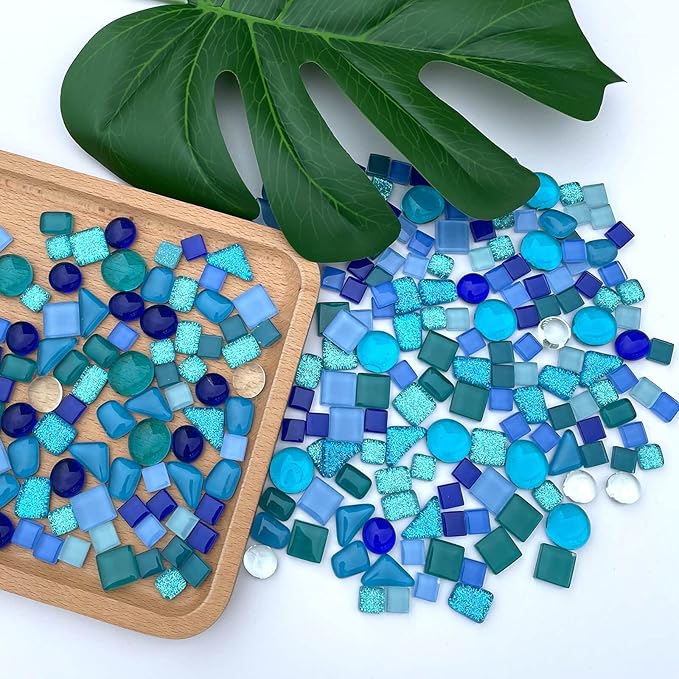 LITMIND 1.1LB Blue Mixed Irregular Crystal Glass Mosaic Tiles for Crafts - Perfect for Mosaic Art Projects, Puzzles, and Home Décor