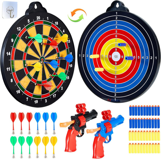Magnetic Dart Board for Kids-12Magnetic Dart/Sticky Balls Or 2 Toy Gun+40 Foam Dart.Indoor/Outdoor Kids Games and Party Games,Christmas Birthday Gifts Toys for 3-12 Year Old Boys