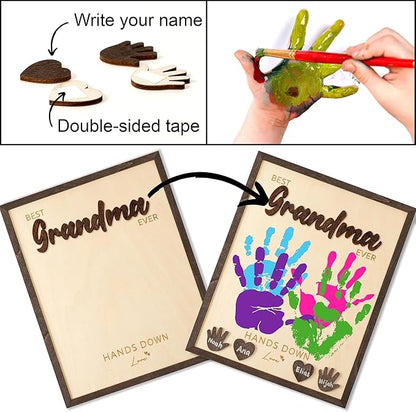 Best Grandma Ever DIY Hands Down Sign Wooden Handprint Frame DIY Gifts, Mother's Day Personalized Gifts for Mom Grandma from Daughter, Son, Kids, Family Memories Sign with Kids Names, Custom Birthday Gift for Mom