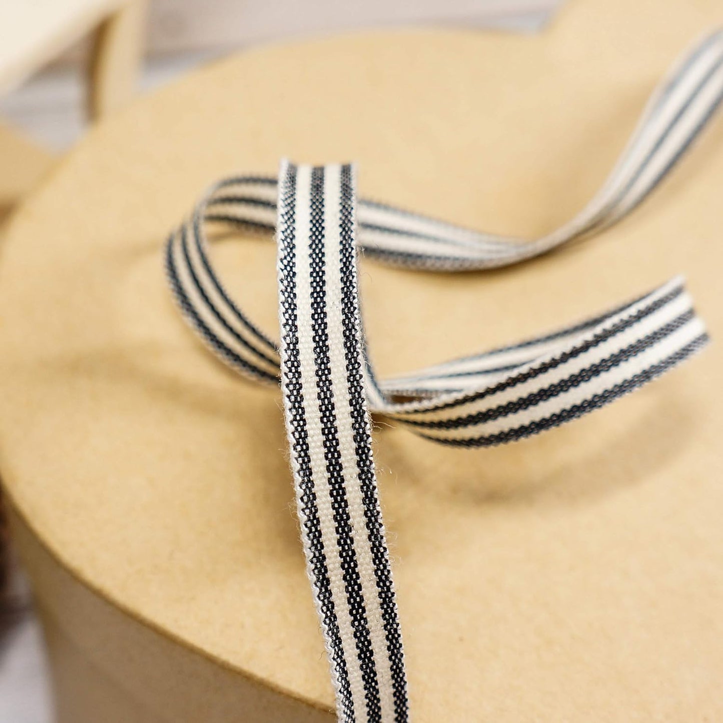 CT CRAFT LLC Ivory Cotton Black Stripes Ribbon 3/8" x 10 Yards for Home Décor Gift Present Wrapping DIY Crafts Birthday Wedding Bouquet Christmas - Crafty Corner