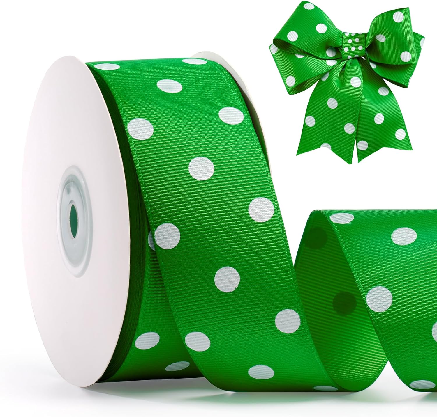 Polka Dot Grosgrain Ribbon 1.5 Inch, 25 Yards Spool Green and White Polka Dot Ribbon for Christmas Gift Wrapping DIY Crafts Hair Bows Wedding Party Decor Sewing and Home Decoration - Crafty Corner