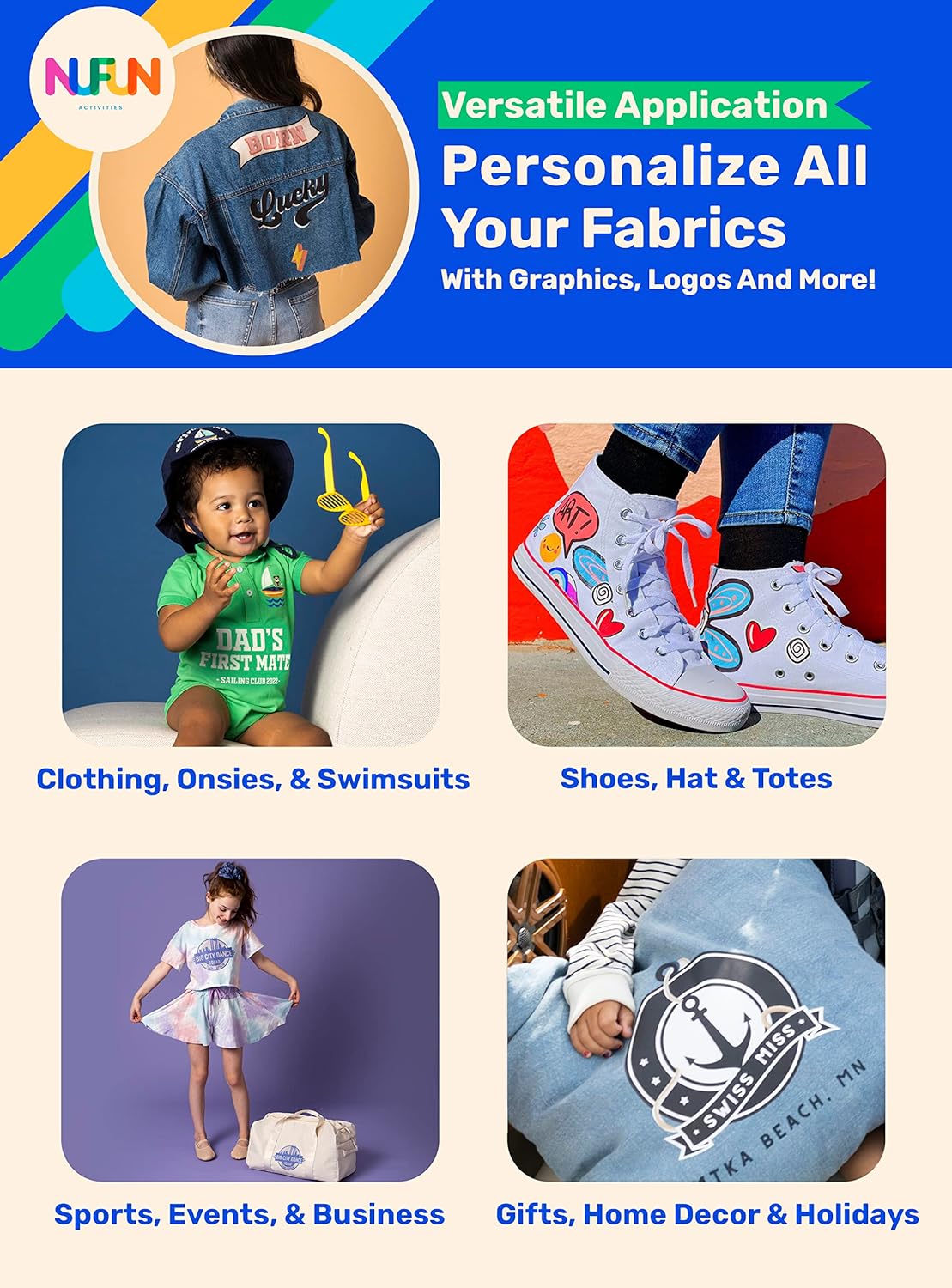 NuFun Activities Printable Iron-on Heat Transfer Paper for T Shirts, Dark Fabrics, 50 Sheets 8.5 x 11 inch, Long Lasting, Durable, Professional Quality, Easy DIY, Non-Toxic, Made in The USA