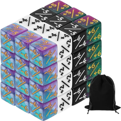 uxcell 48Pcs Magic Dice Counters, Acrylic D6 Life Token Dice Set with Pouch for Standard Cards Gaming Accessories, White, Black, Green & Purple, Blue & Purple