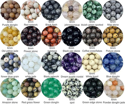 960pcs 6mm Natural Round Stone Beads,Multiolor Crystal Energy Stone,Loose Gemstone Accessories Hole Size 1mm,DIY Smooth Beads Necklace Bracelet for Jewelry Making (6mm 24Color 01 Material-A)