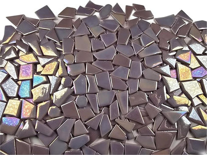 Irregular Glass Mosaic Tiles Bulk 500g Glossy and Iridescent Mosaic Glass Tiles for DIY Projects and Arts and Crafts Solid Colors and Mixes (Iridescent Light Pink)