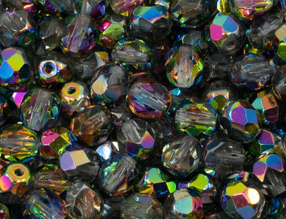 50 pcs Faceted Fire Polished Pressed Czech Glass Beads 6mm (0.24in), 00030-28137 Crystal Vitrail Medium