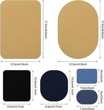 30 Pieces Iron on Fabric Patches Fabric Repair Patches Twill Clothing Repair Patch Kit for Jacket Clothes, 3 Sizes, 5 Colors (Black, Navy Blue, Dark Denim, Light Denim, Khaki)