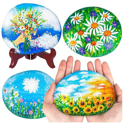 12PCS Large Rocks for Painting, River Rock Painting Stones Smooth Flat Rocks with 12PCS Paint Brushes for Paintings, Natural Rock to Paint for Arts DIY Crafts (3.5-4.8inch)