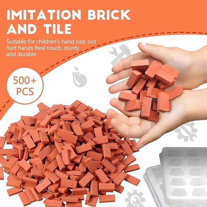 Knight Bricklayer Brick and Mortar Construction Set, Clay Mini Bricks & Cinder Blocks, DIY Mini House Kit, STEM Building Toy, Kids Brick Mortar Set, Reusable Blocks, Ages 8+, Birthday Gift