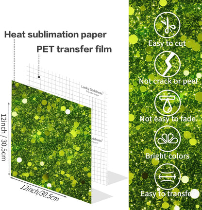 Green Glitter Sublimation Transfer Sheets for Heat Press Machine,12x12 Inch Sublimation Transfer Paper for Heat Press Machine, 8 Sheets