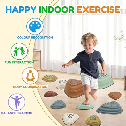 Kids Balance Stepping Stones Triangular 11PCS Non-Slip Toddler Stepping Stones for Ages 3-8 Years – Durable & Fully Rounded Edges