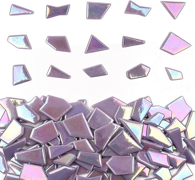 Youway Style Iridescent Purple Glass Mosaic Tiles for Crafs Bulk,200g Broken Stained Glass Pieces for Crafts DIY Mosaic Art Decor