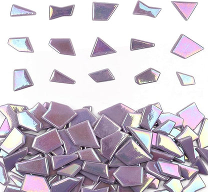 Youway Style Iridescent Purple Glass Mosaic Tiles for Crafs Bulk,200g Broken Stained Glass Pieces for Crafts DIY Mosaic Art Decor